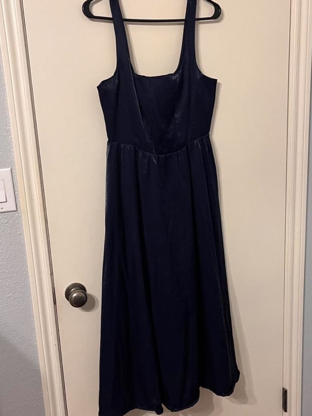 Wayf navy blue satin midi dress - M